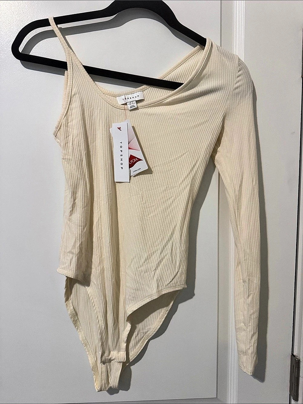 Topshop Ribbed Bodysuit in Cream Size Medium NWT